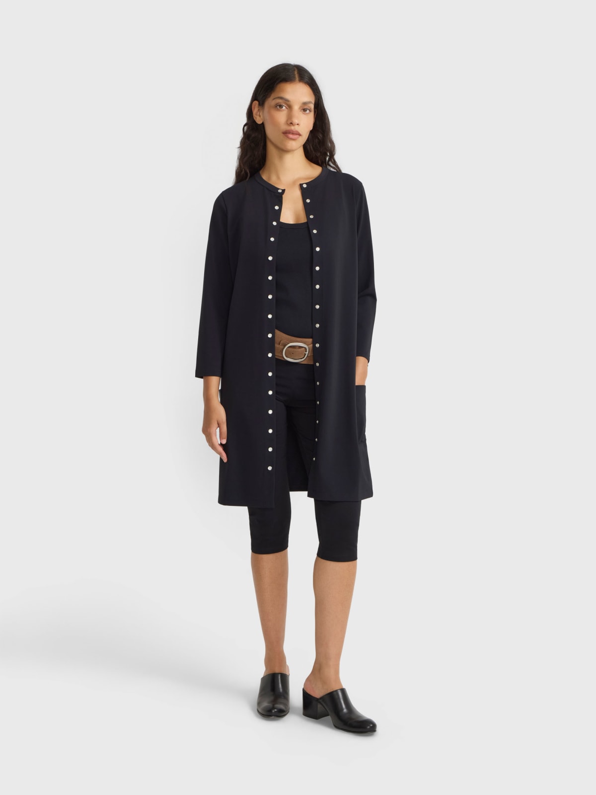 black polyamide cr&ecirc;pe cardigan dress
