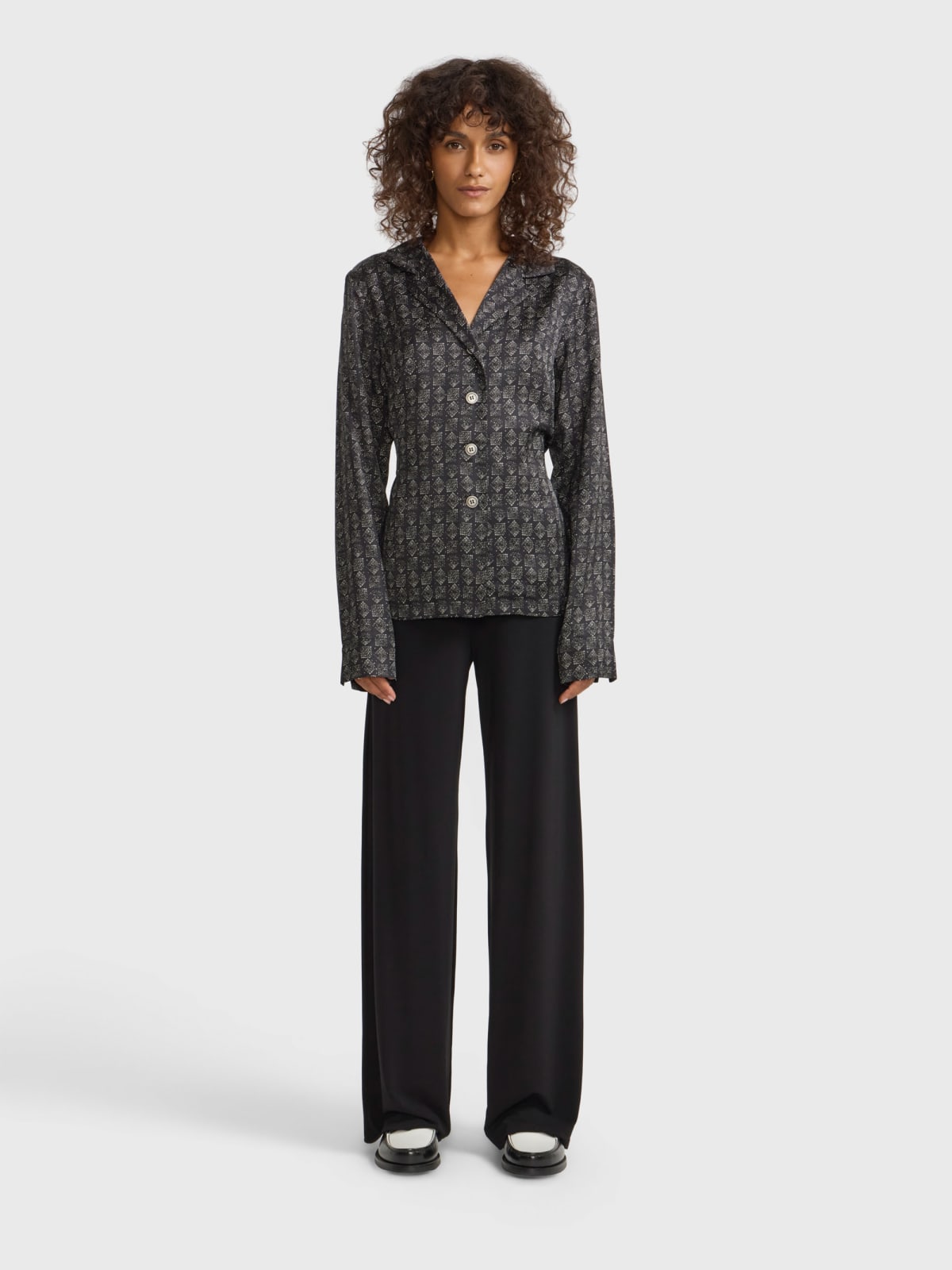 printed shirt with Mandarin collar