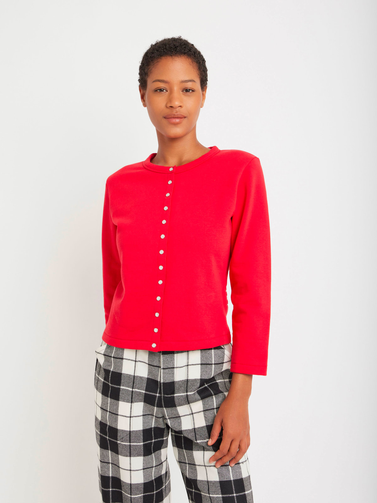 red organic cotton Le Petit cardigan