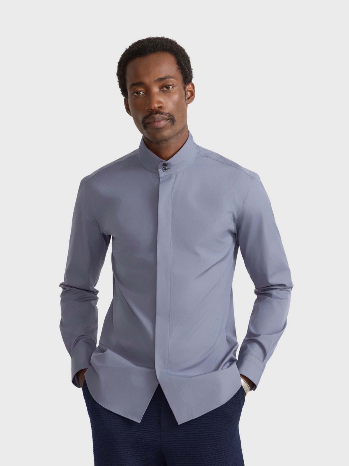 poplin shirt with Mandarin collar