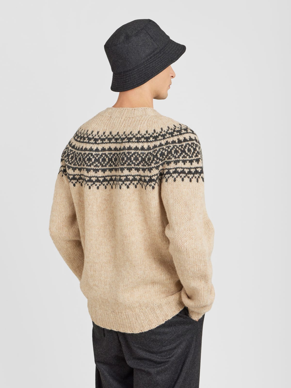 beige wool jacquard Scotland sweater