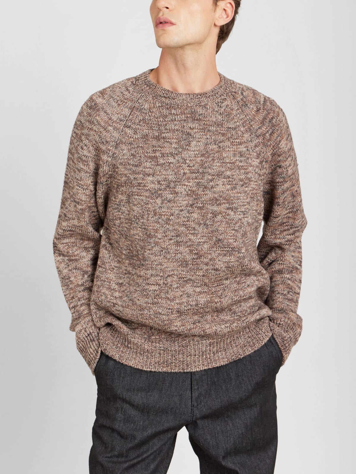 brown merino wool raglan sweater