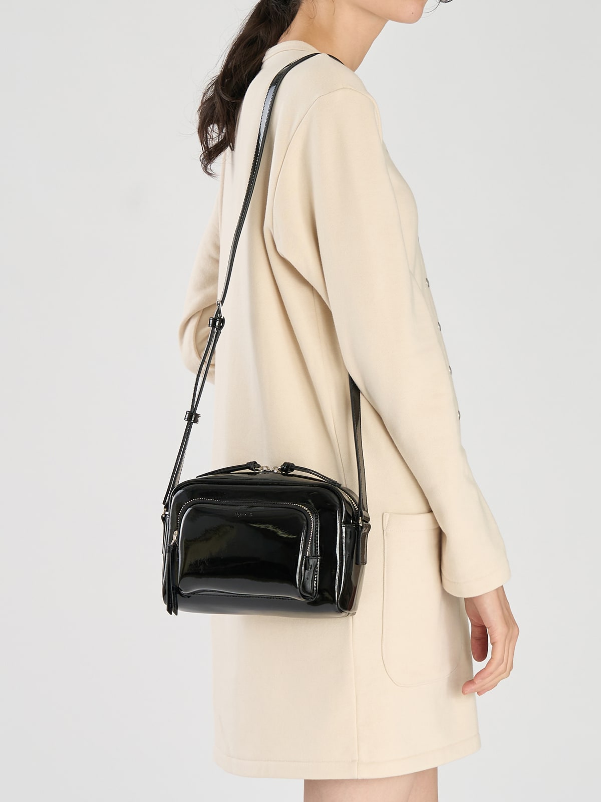 patent leather camera bag