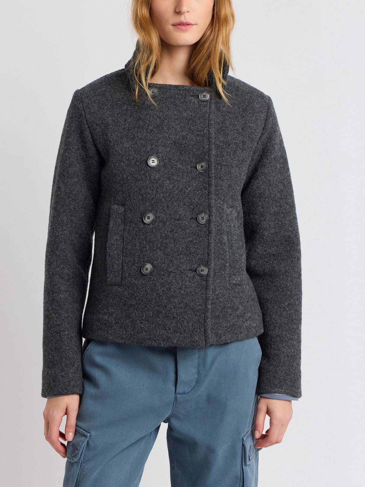 mottled grey wool Danton pea coat