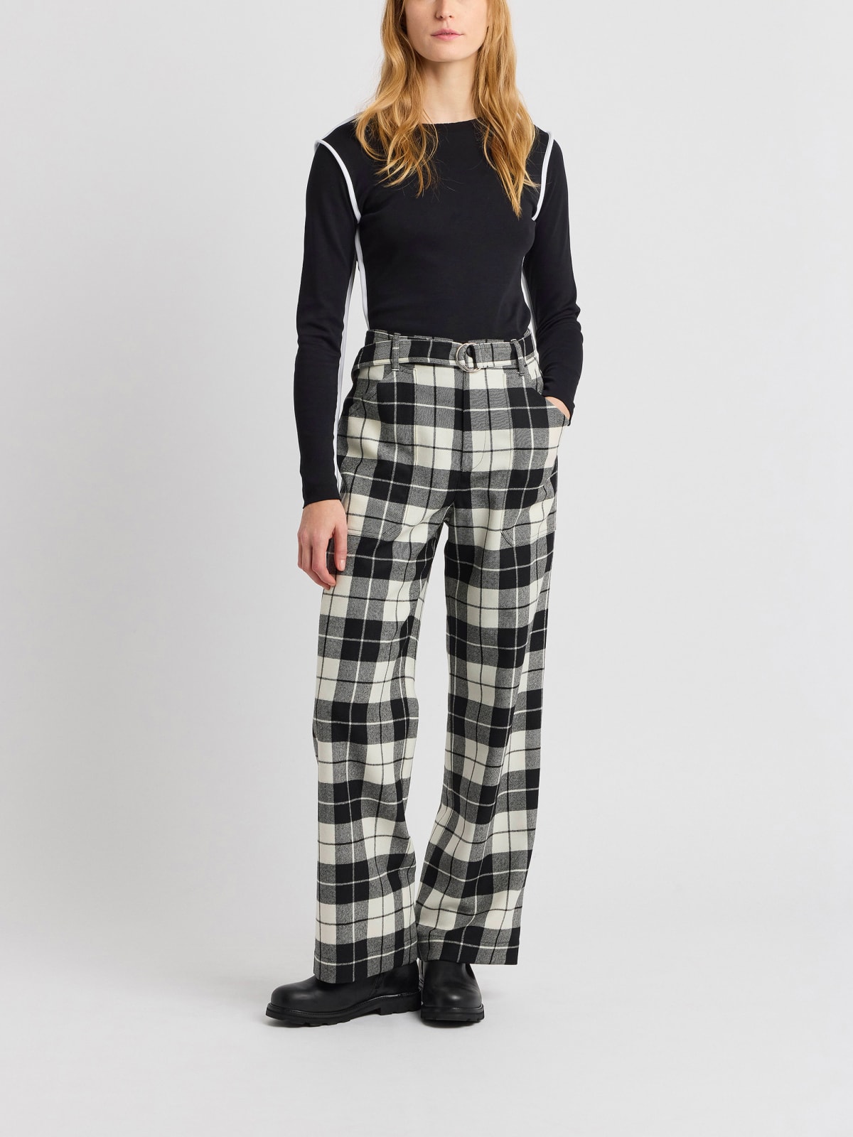 black and white tartan wool Worky trousers