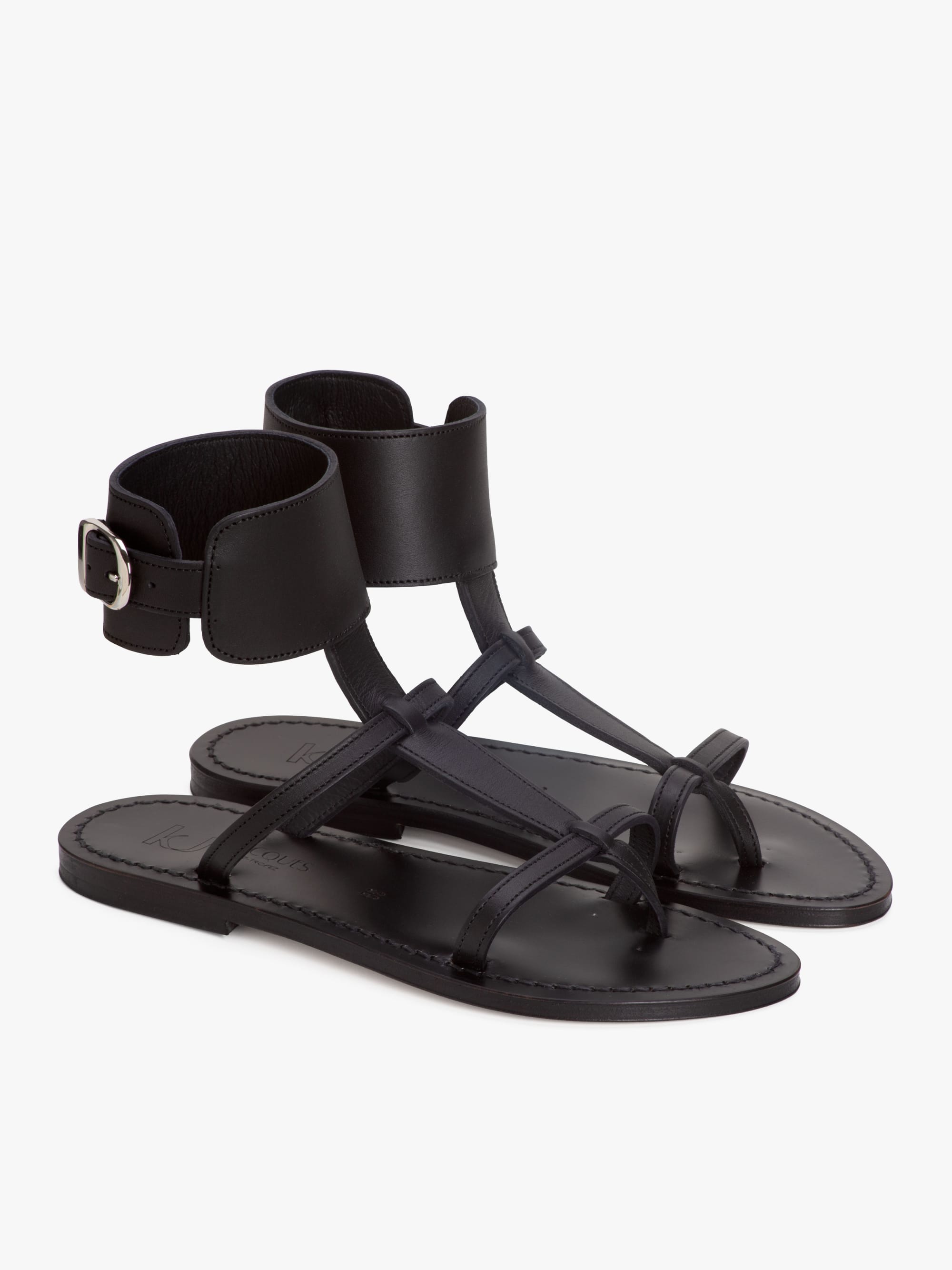 サンダル・ミュール K Jacques SS24 'Caravelle' sandals (CARAVELLE PULNATUREL) black leather Caravelle sandals K.JACQUES