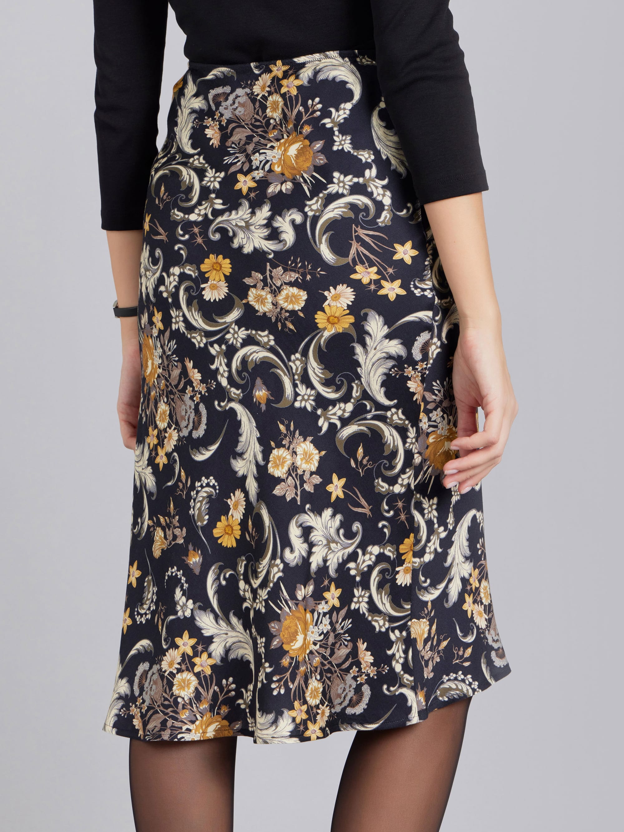◆BOCBOK◆ TULIP SKIRT (GLOSSY BLACK) black floral pattern Tulipe skirt