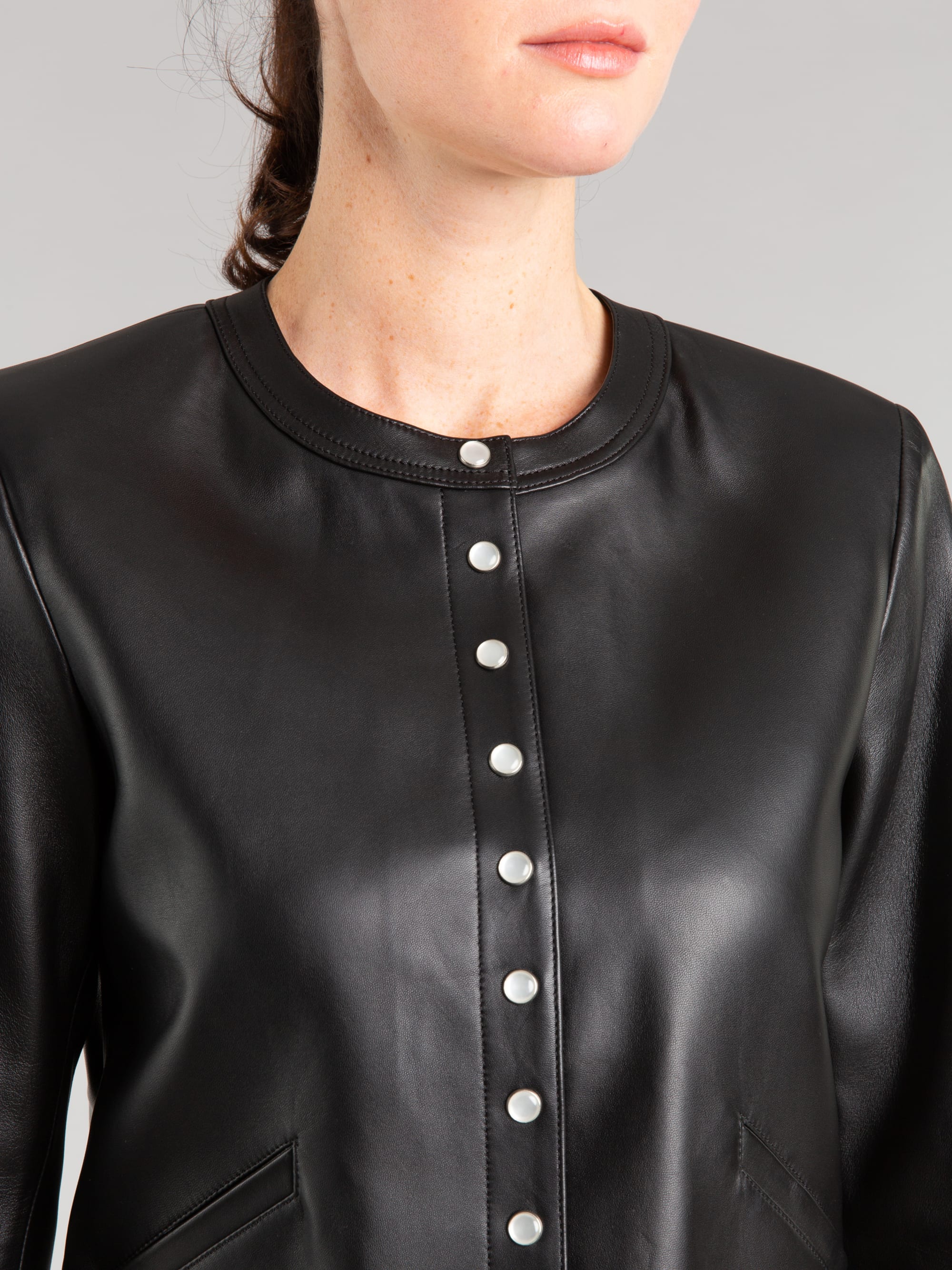 long-sleeved cardigan with press studs in black lambskin leather long-sleeved cardigan with press studs in black lambskin leather