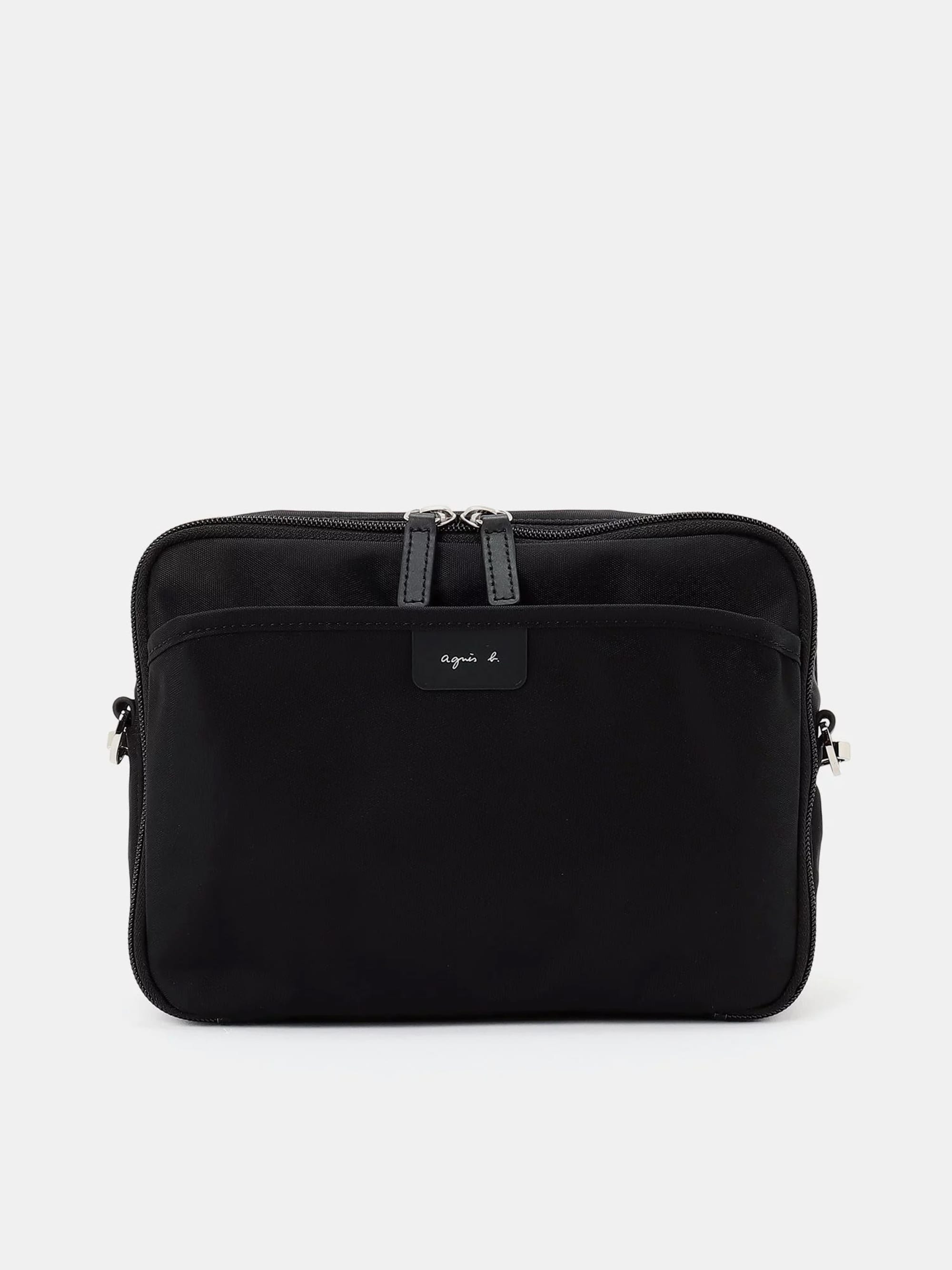 black nylon shoulder bag with two compartments black nylon shoulder bag with two compartments