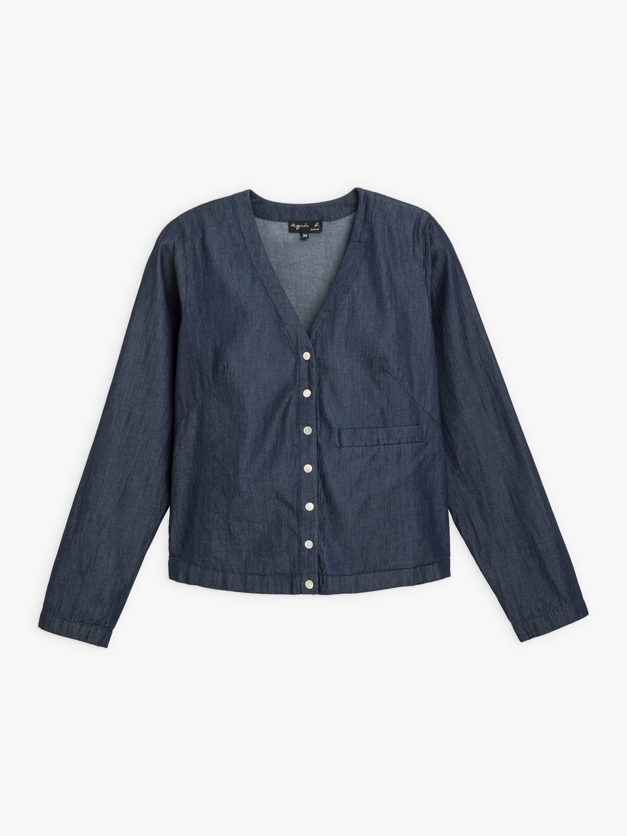 トップス agnes.b navy cotton knit blue cotton fleece snap cardigan