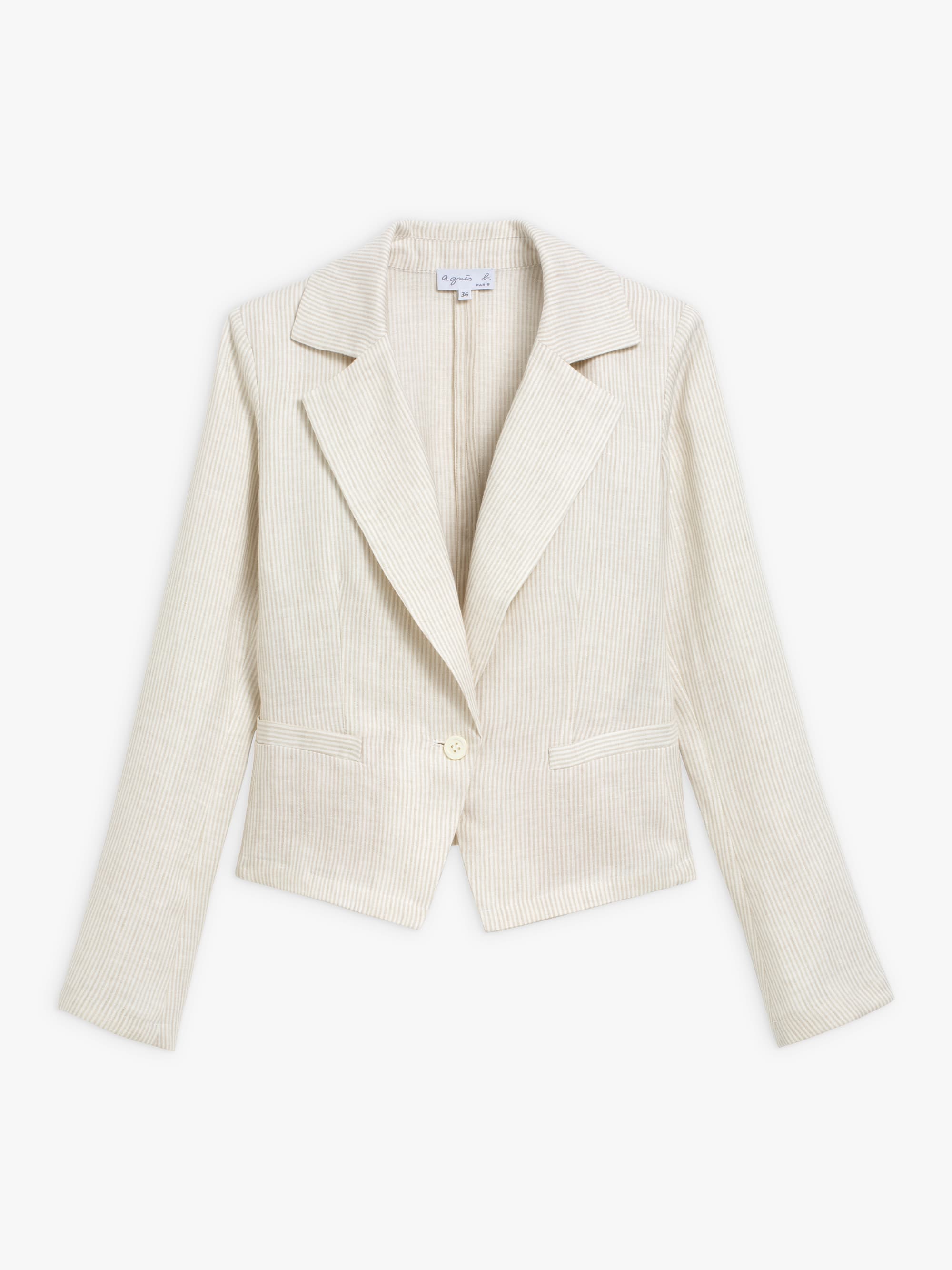 beige striped unlined linen jacket | Agnès b.