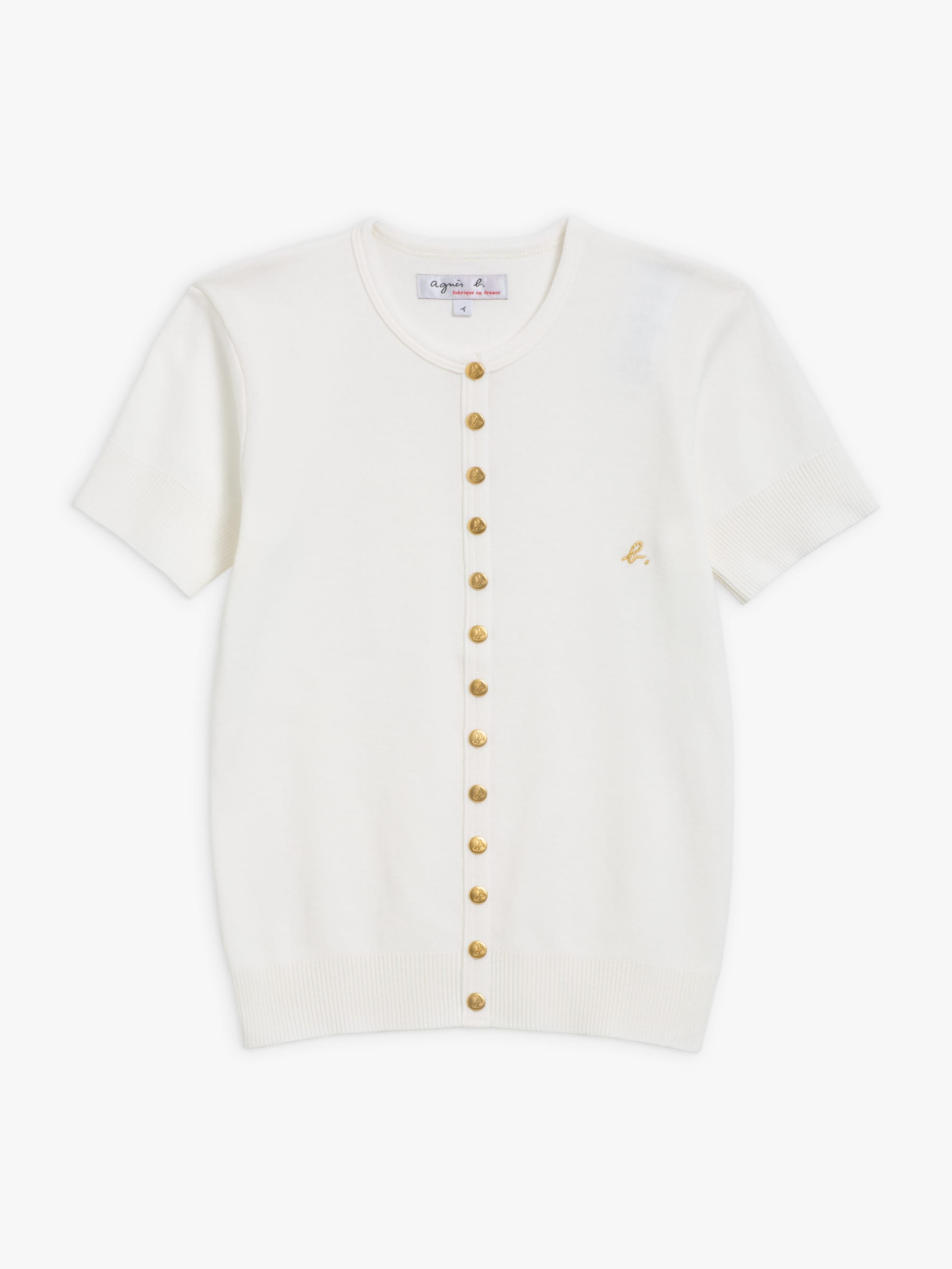 white Swing short-sleeve cotton snap cardigan