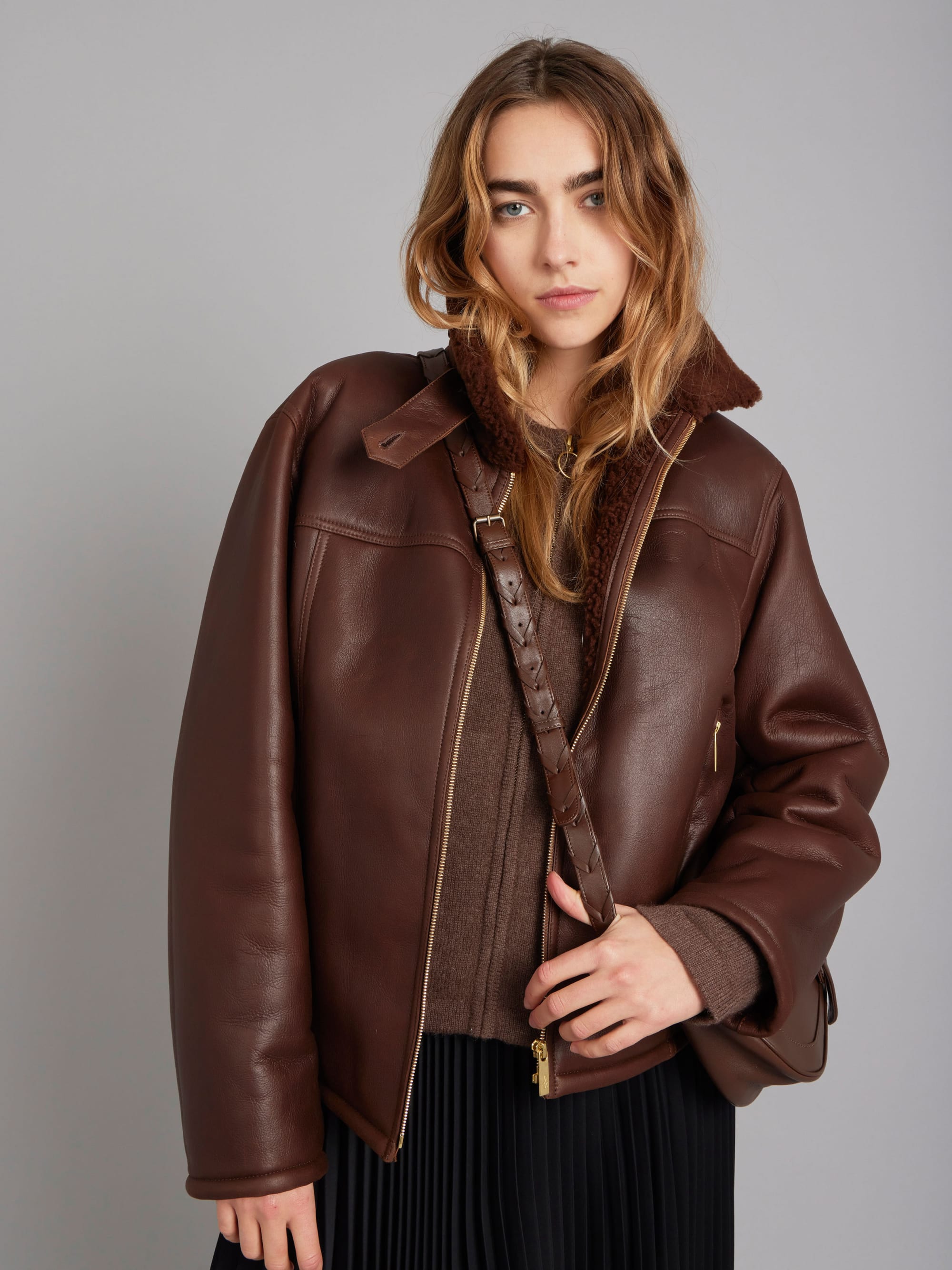 brown cashmere Zip pocket cardigan