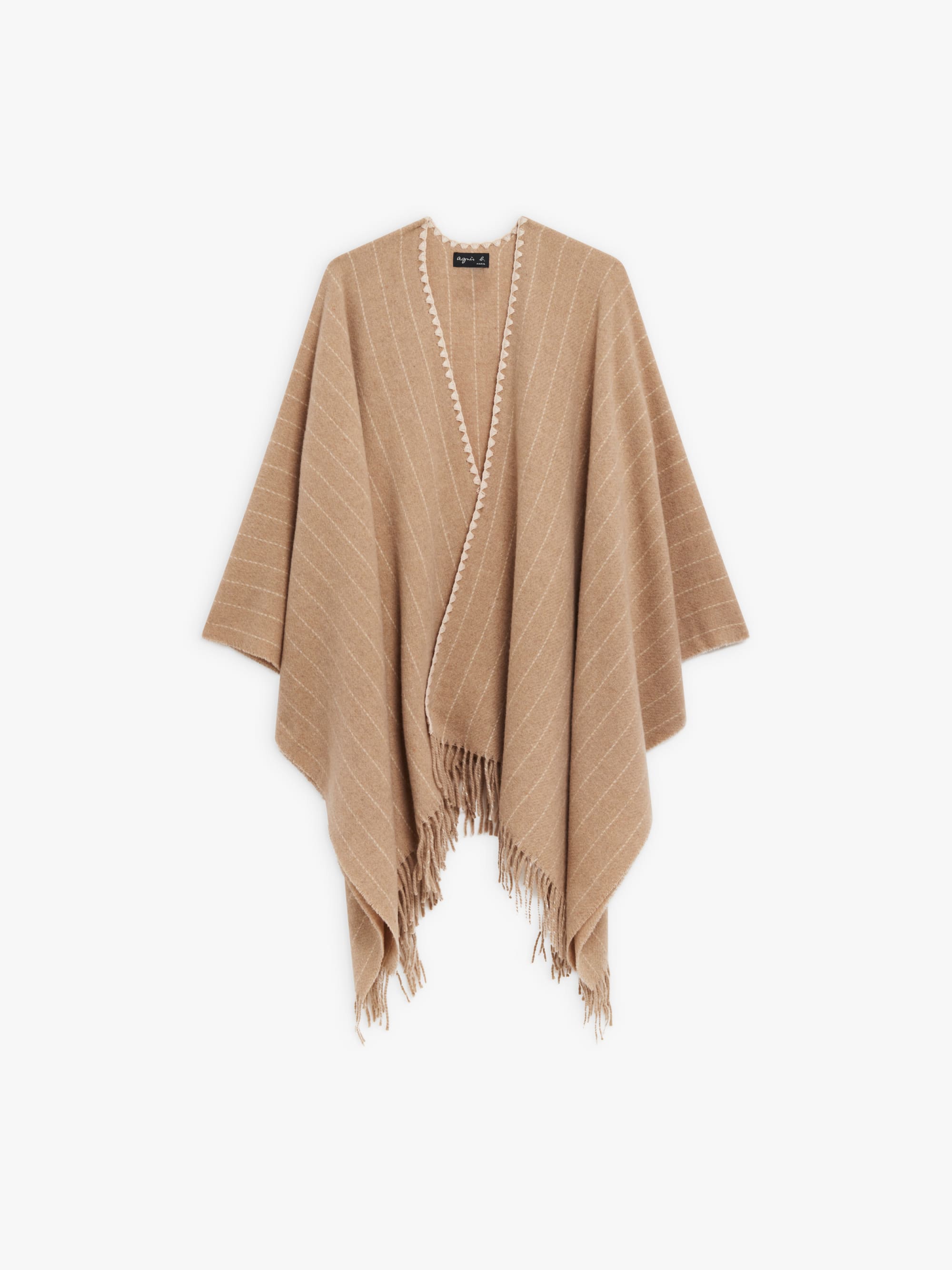 ジャケット・アウター agnes b. Wool & Cashmere PONCHO beige wool Estée poncho
