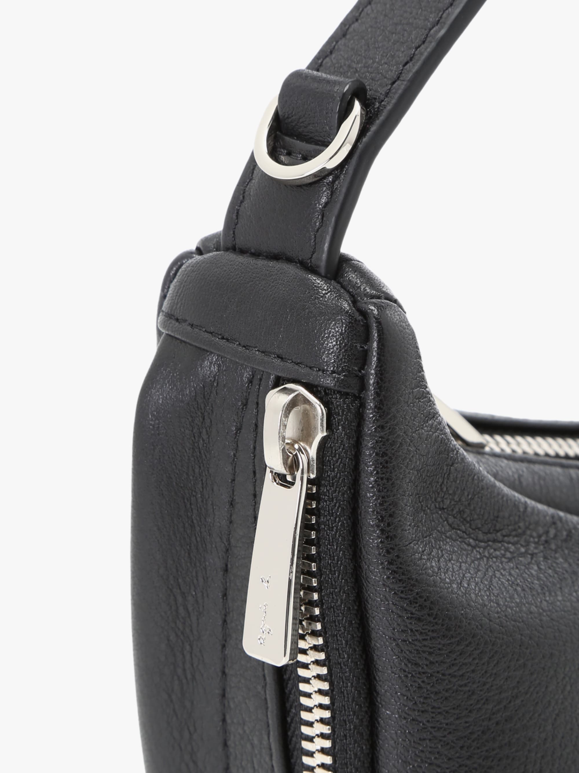 black oval leather handbag