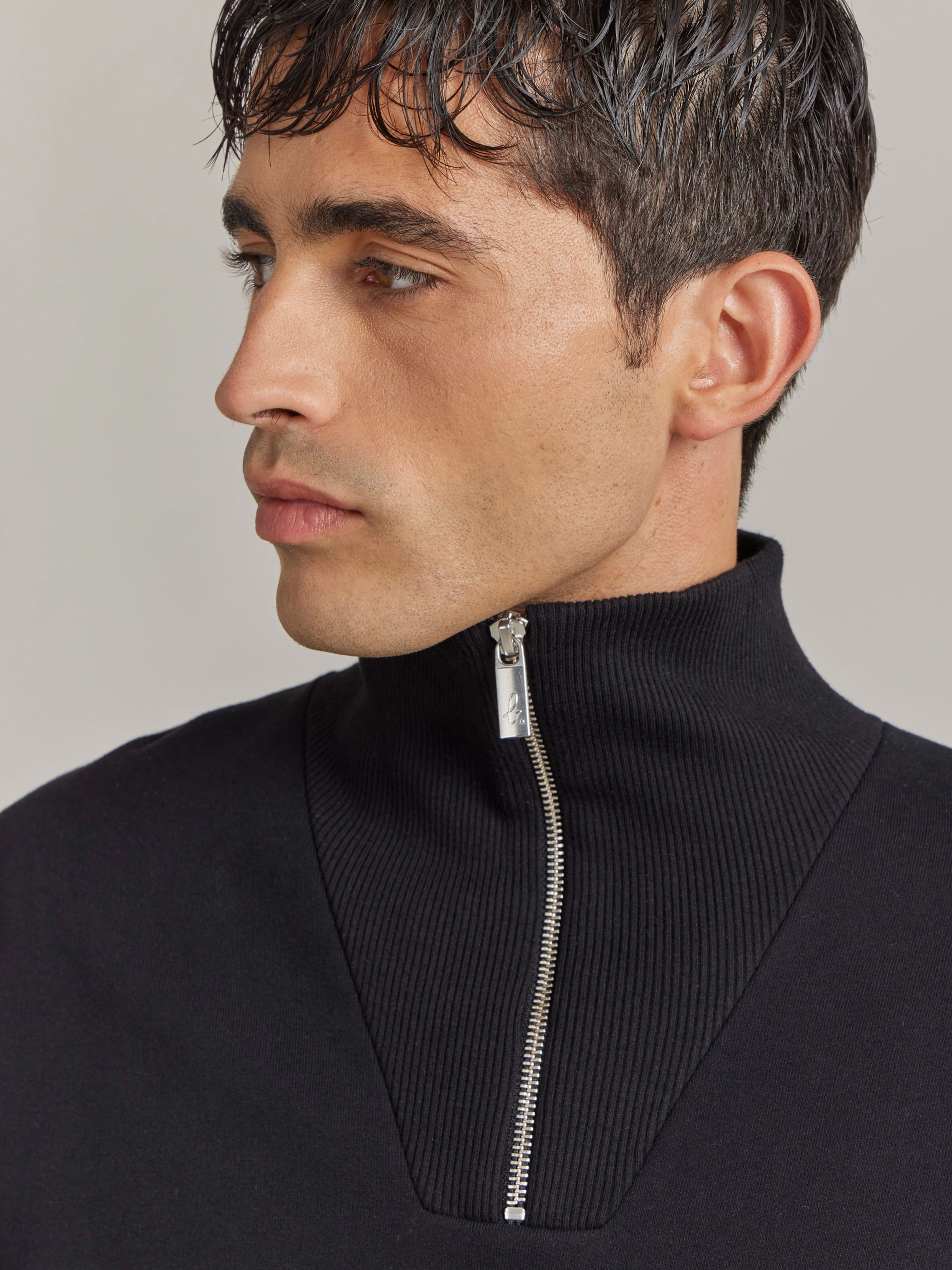 black cotton fleece Zip sweatshirt