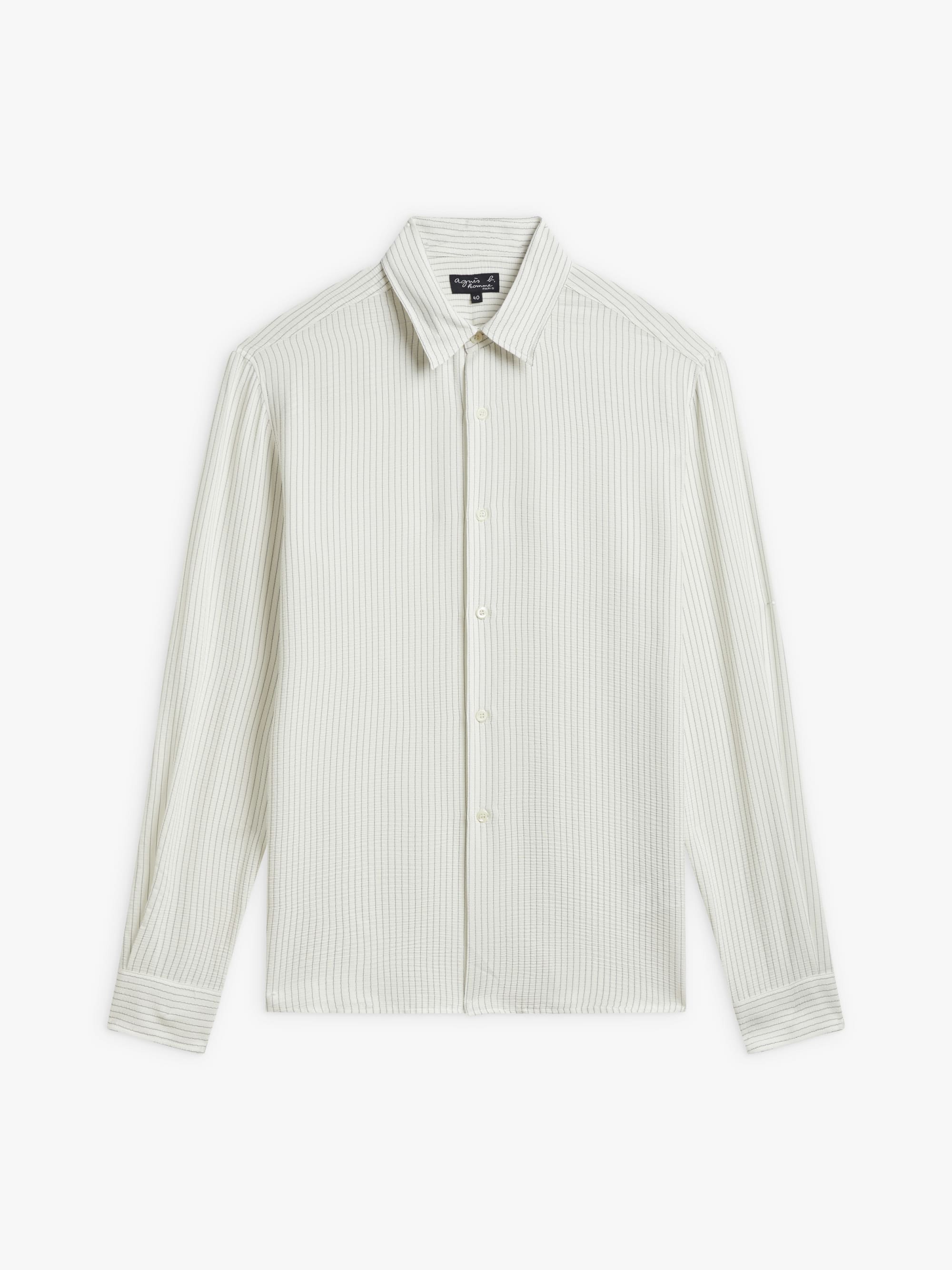 chemise Andy en crépon de coton blanche à rayures - Main Image
