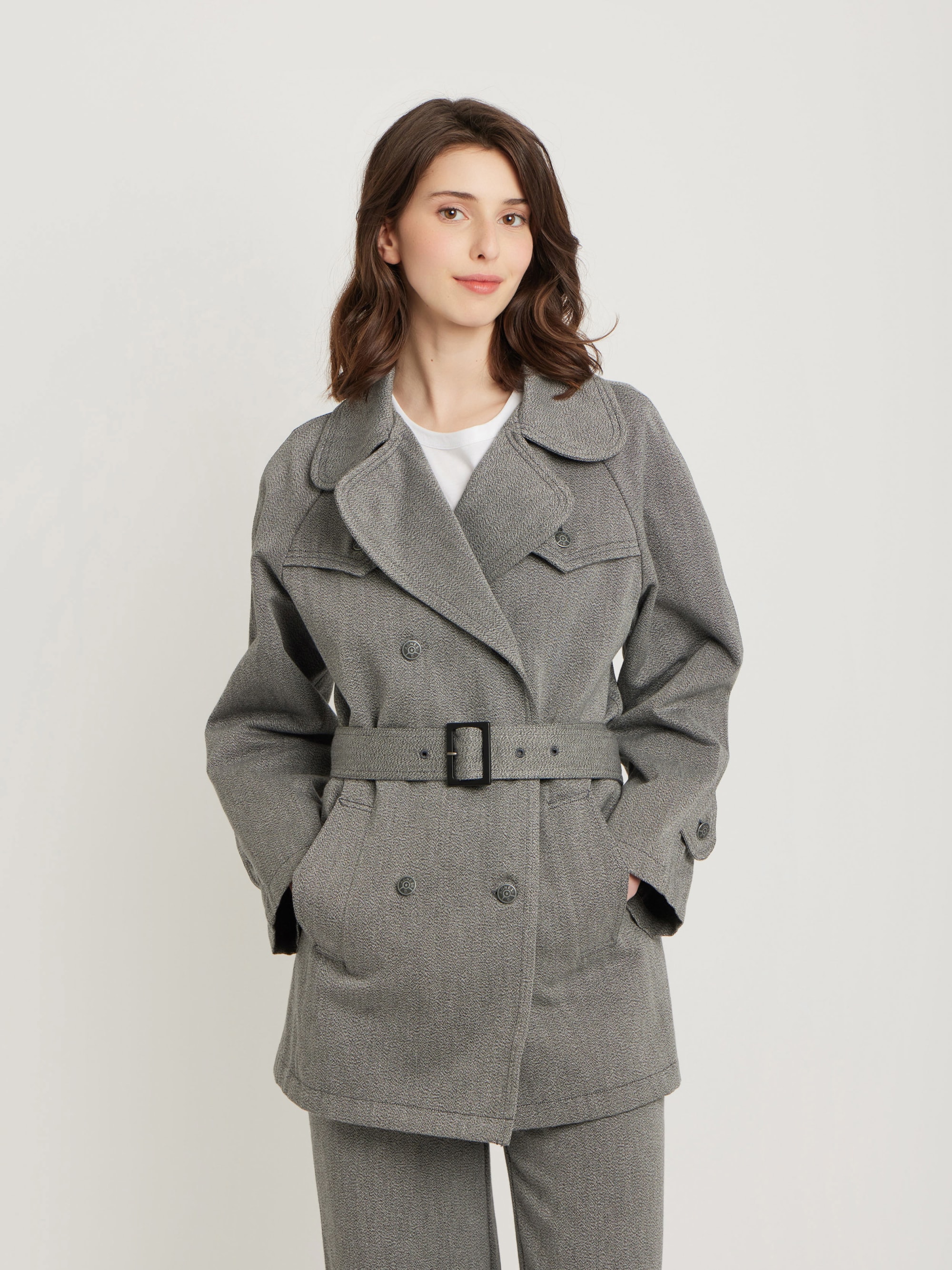 mottled gray belted cotton jacket