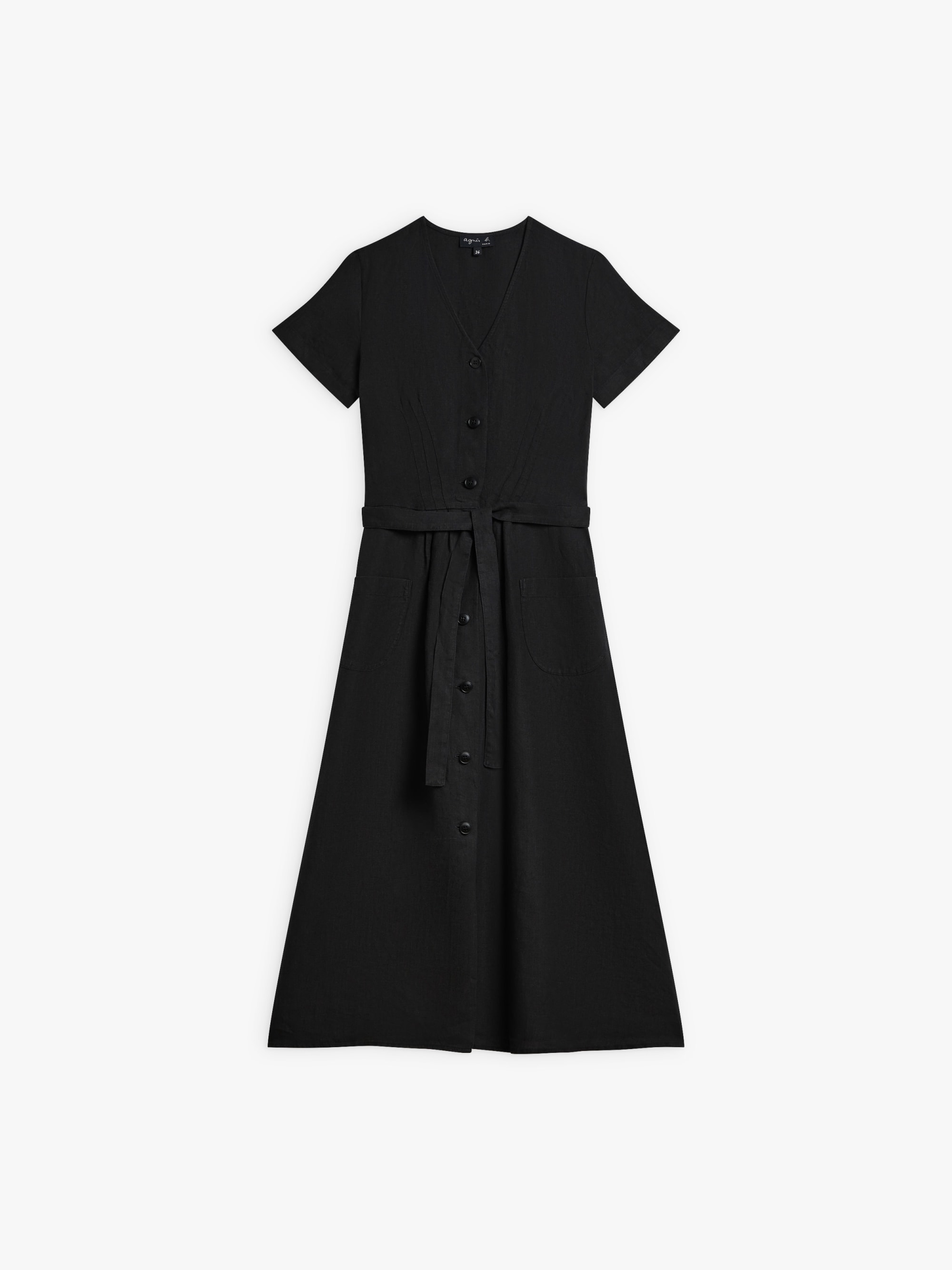 black linen belted dress