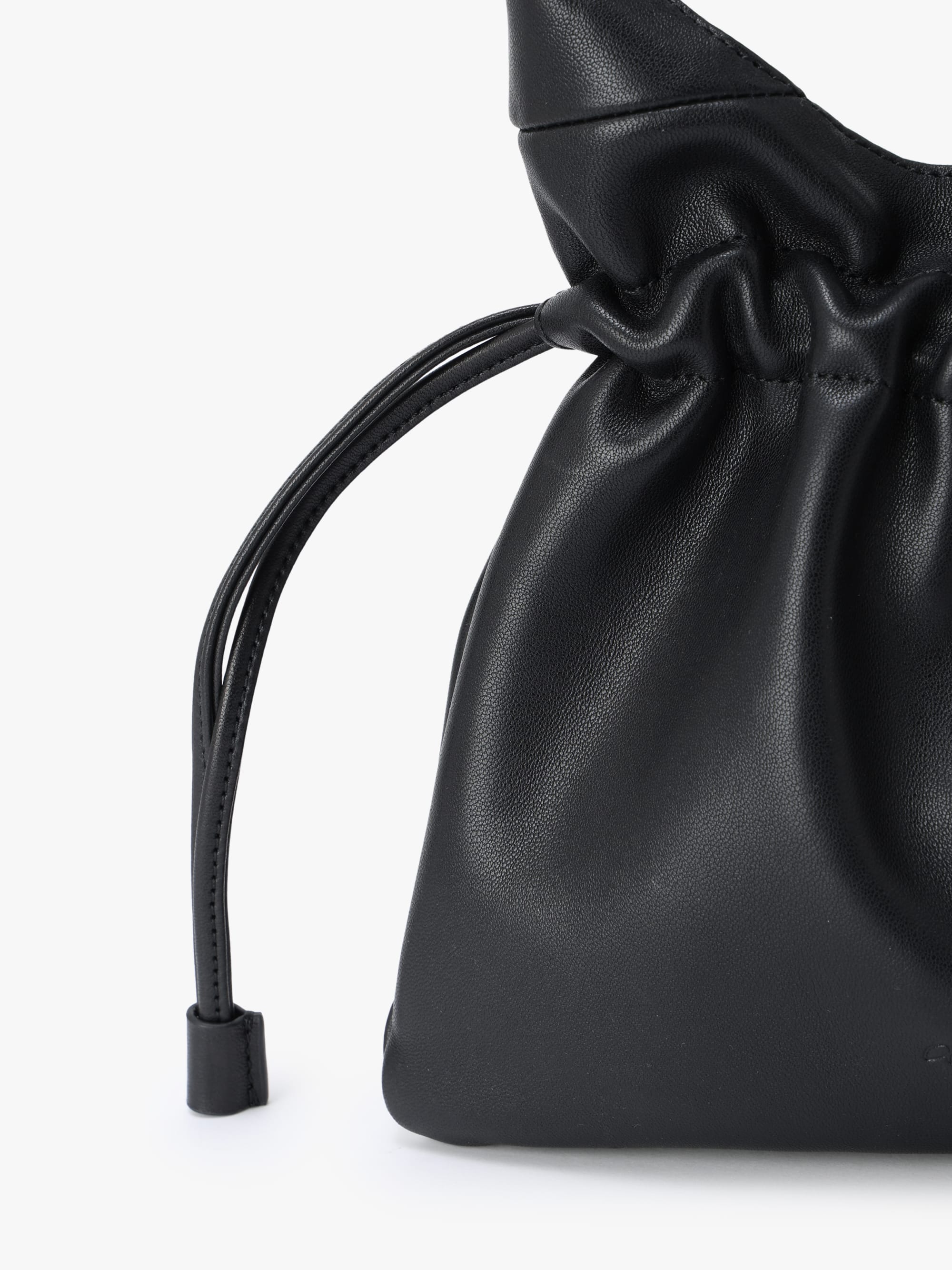 Elegant Black Leather Drawstring Bag REN / Tokyo 】Lightweight and simple drawstring leather bag  main image 4