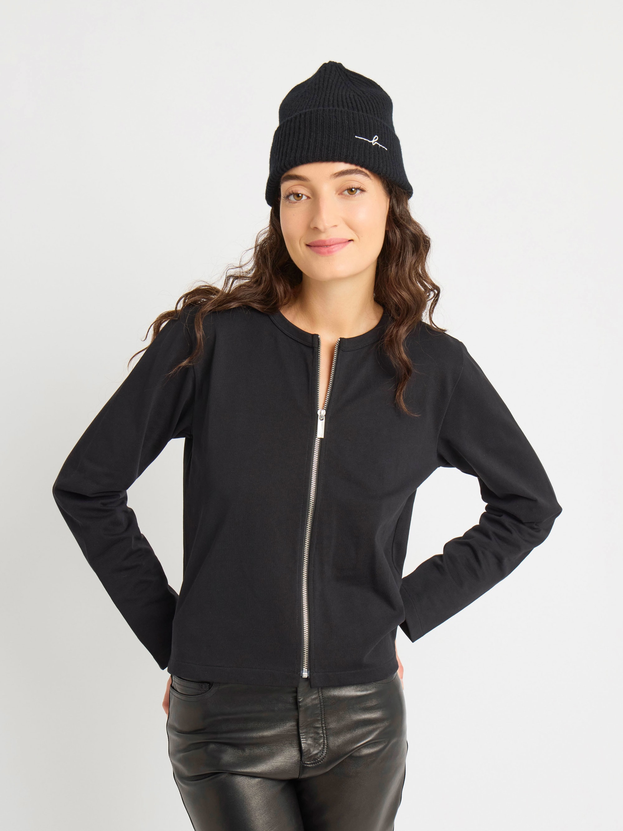 black cotton heavyweight Zip cardigan