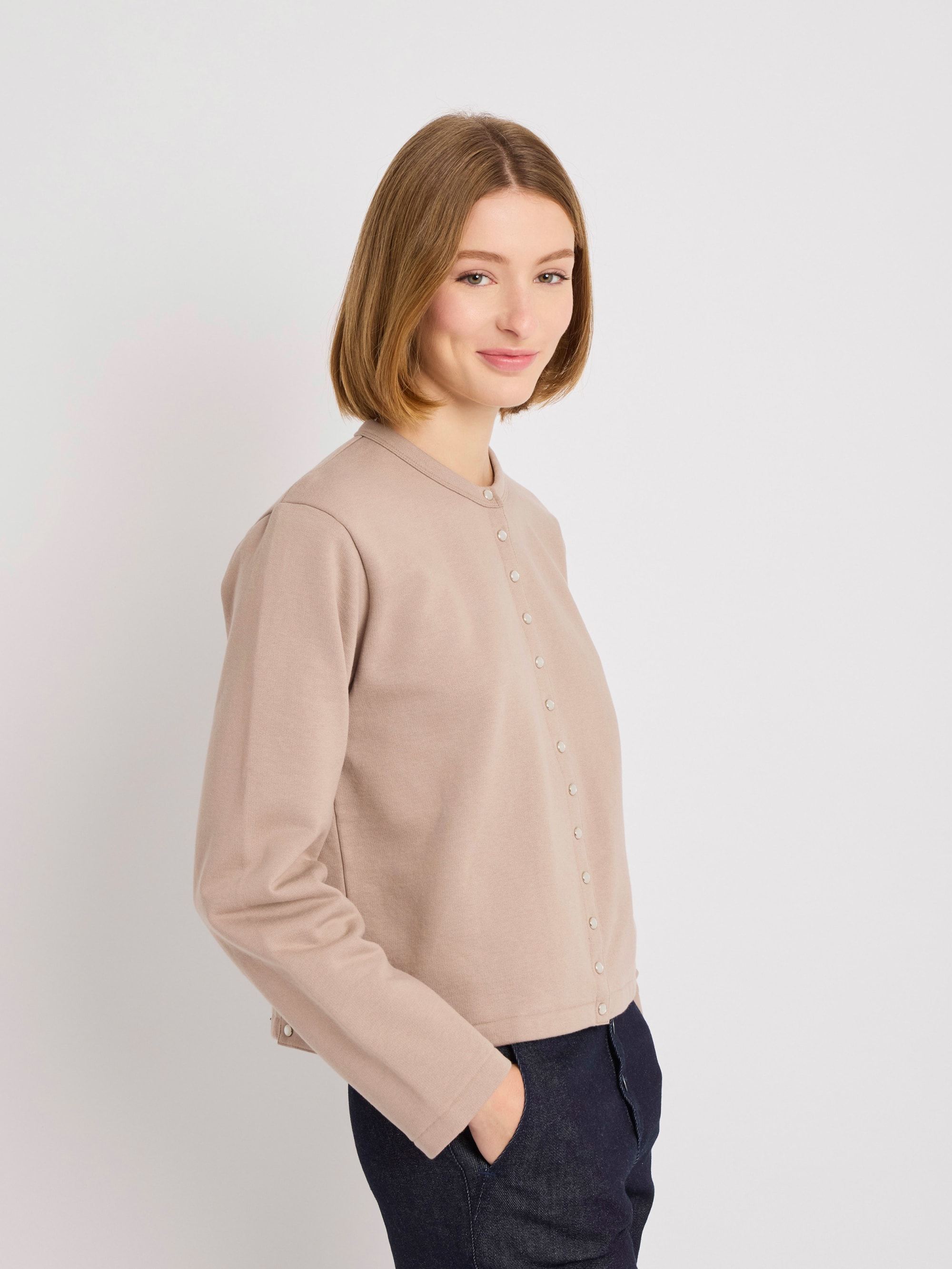 Karen　ベージュ taupe organic cotton snap cardigan