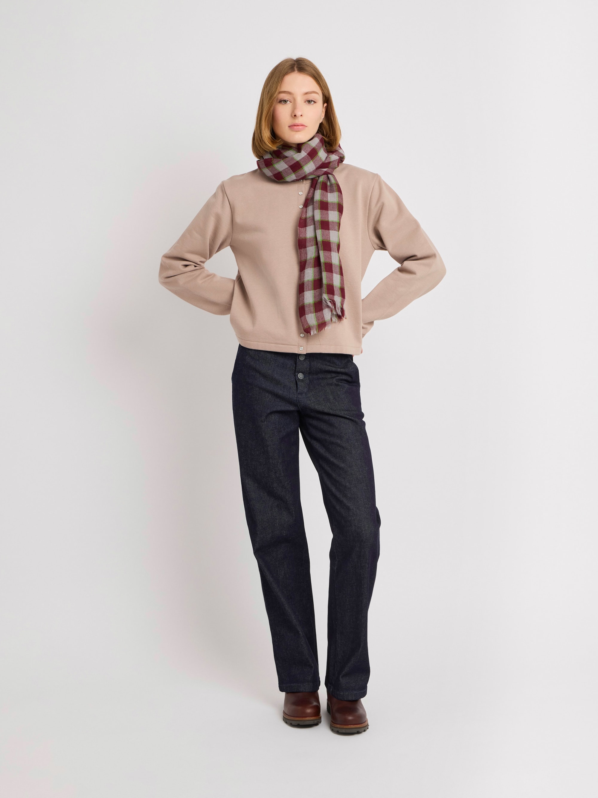taupe organic cotton snap cardigan