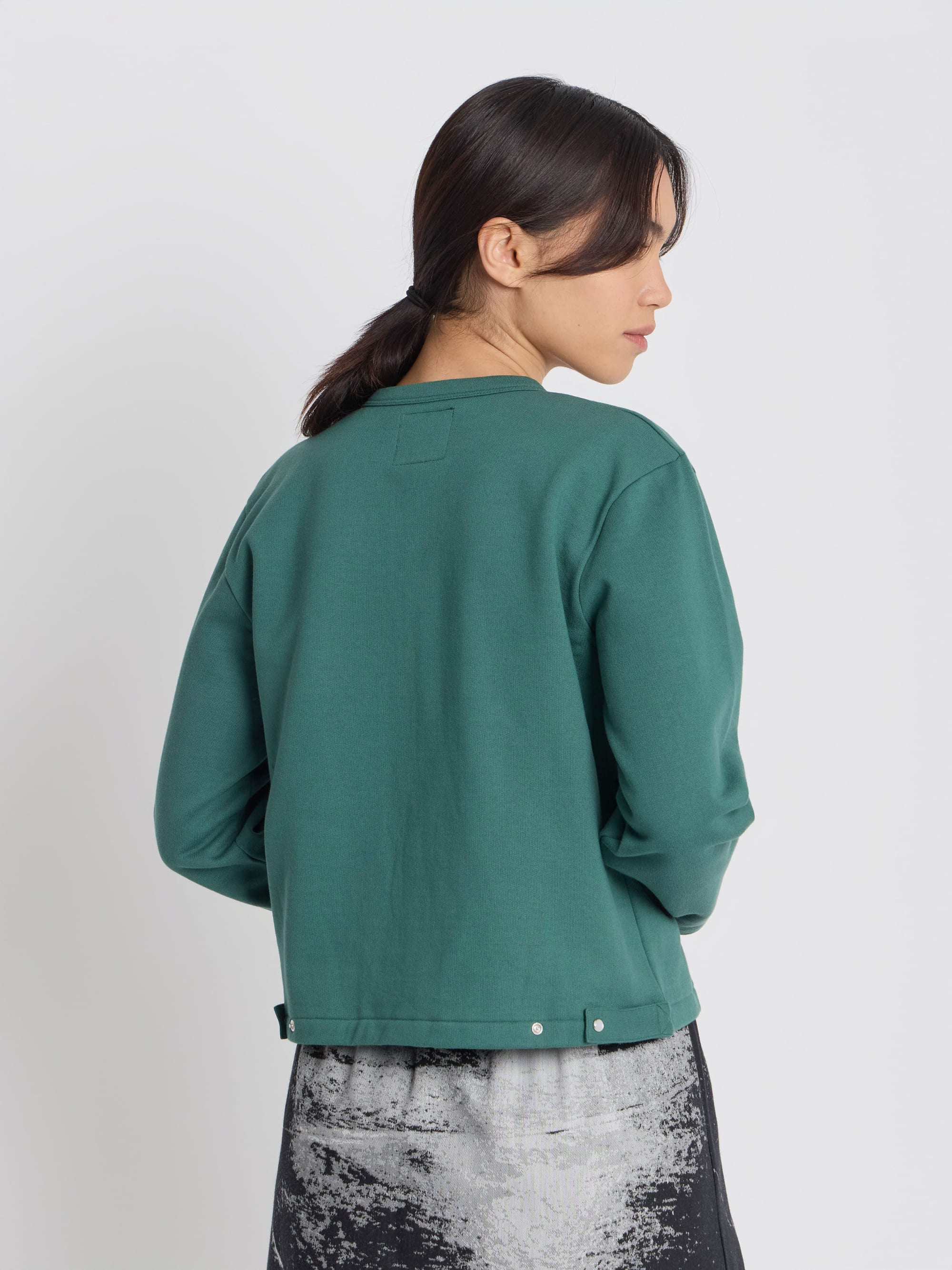 green cotton fleece snap cardigan