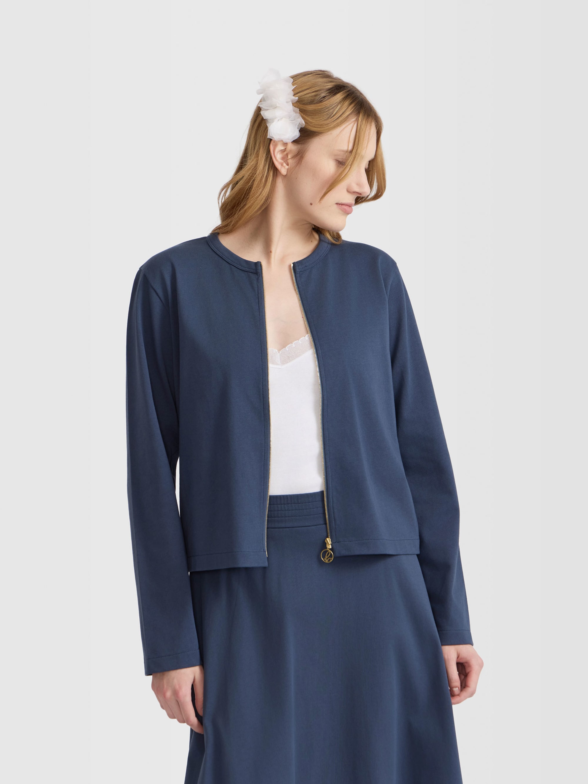 dark blue cotton heavyweight Zip cardigan