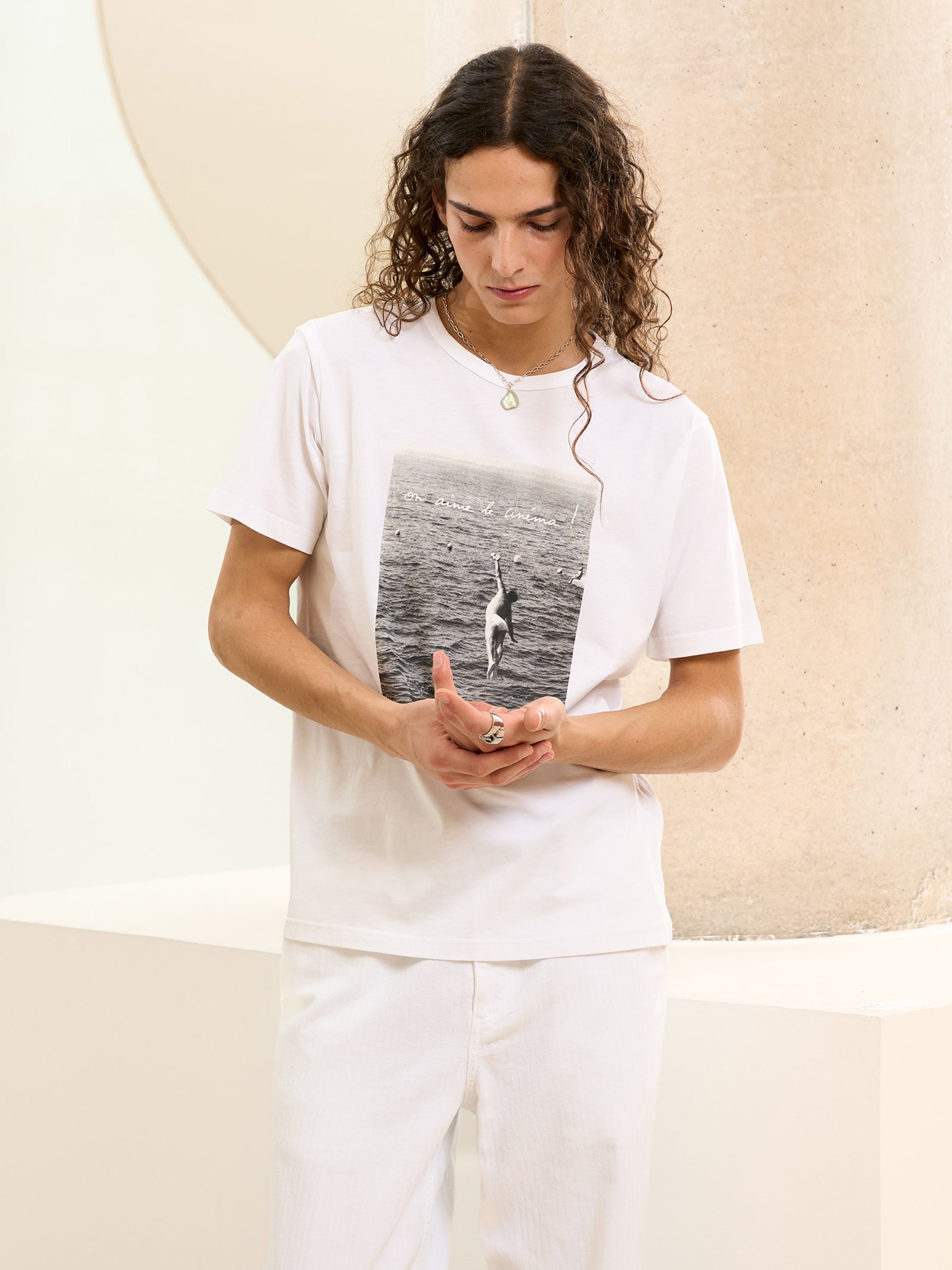white Chris cotton t-shirt with digital photo