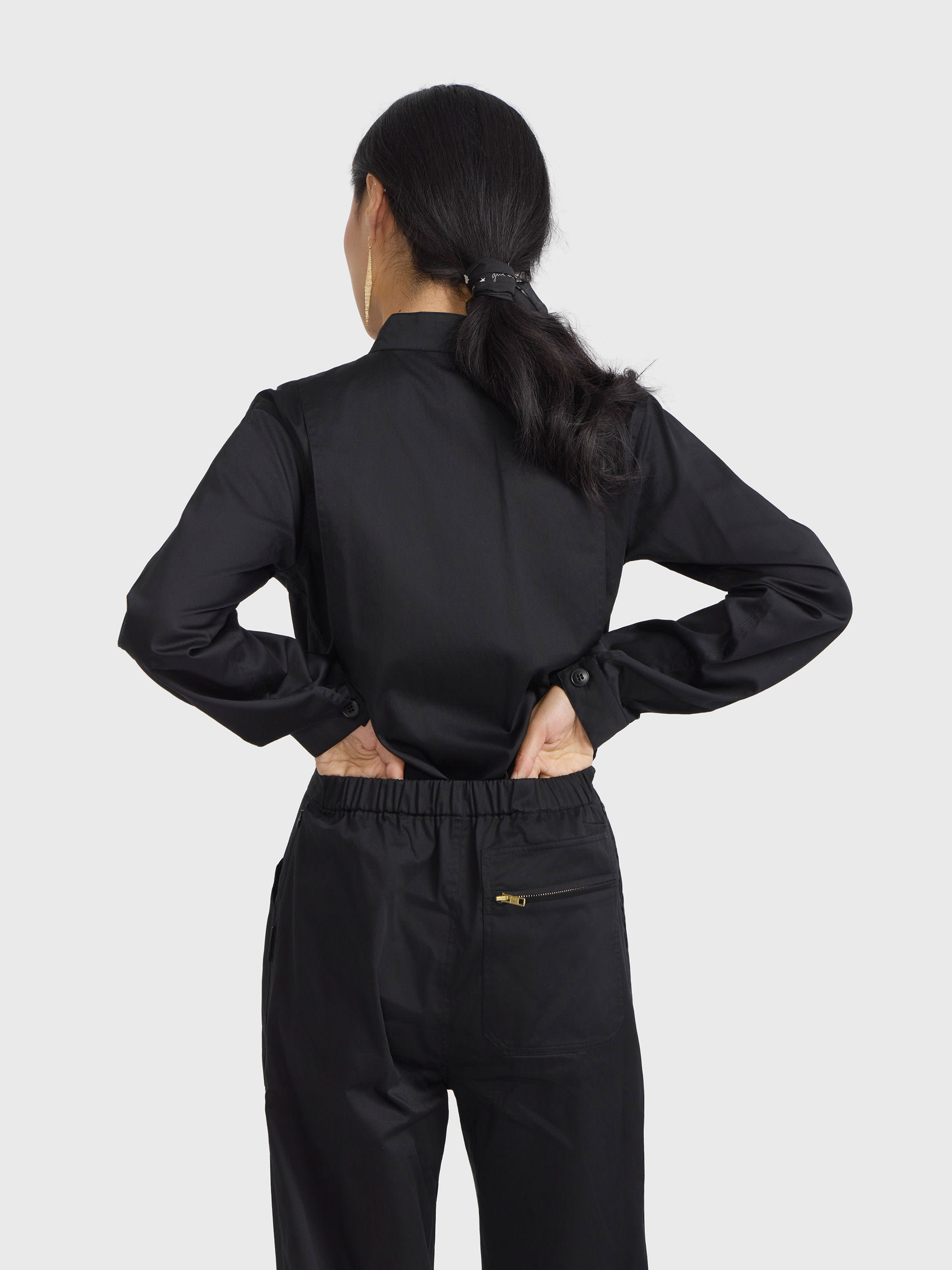 black cotton satin jumpsuit