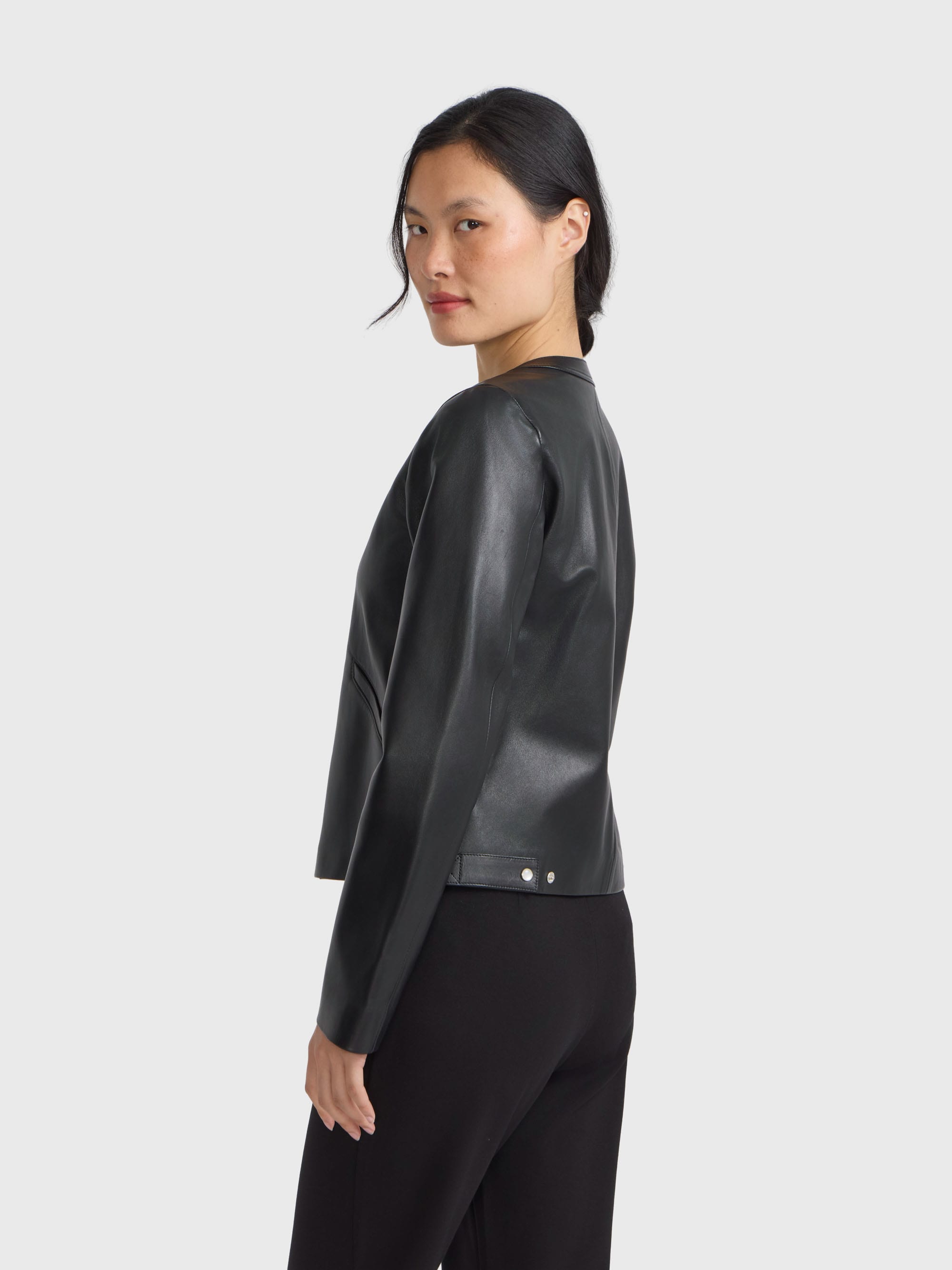 leather snap cardigan