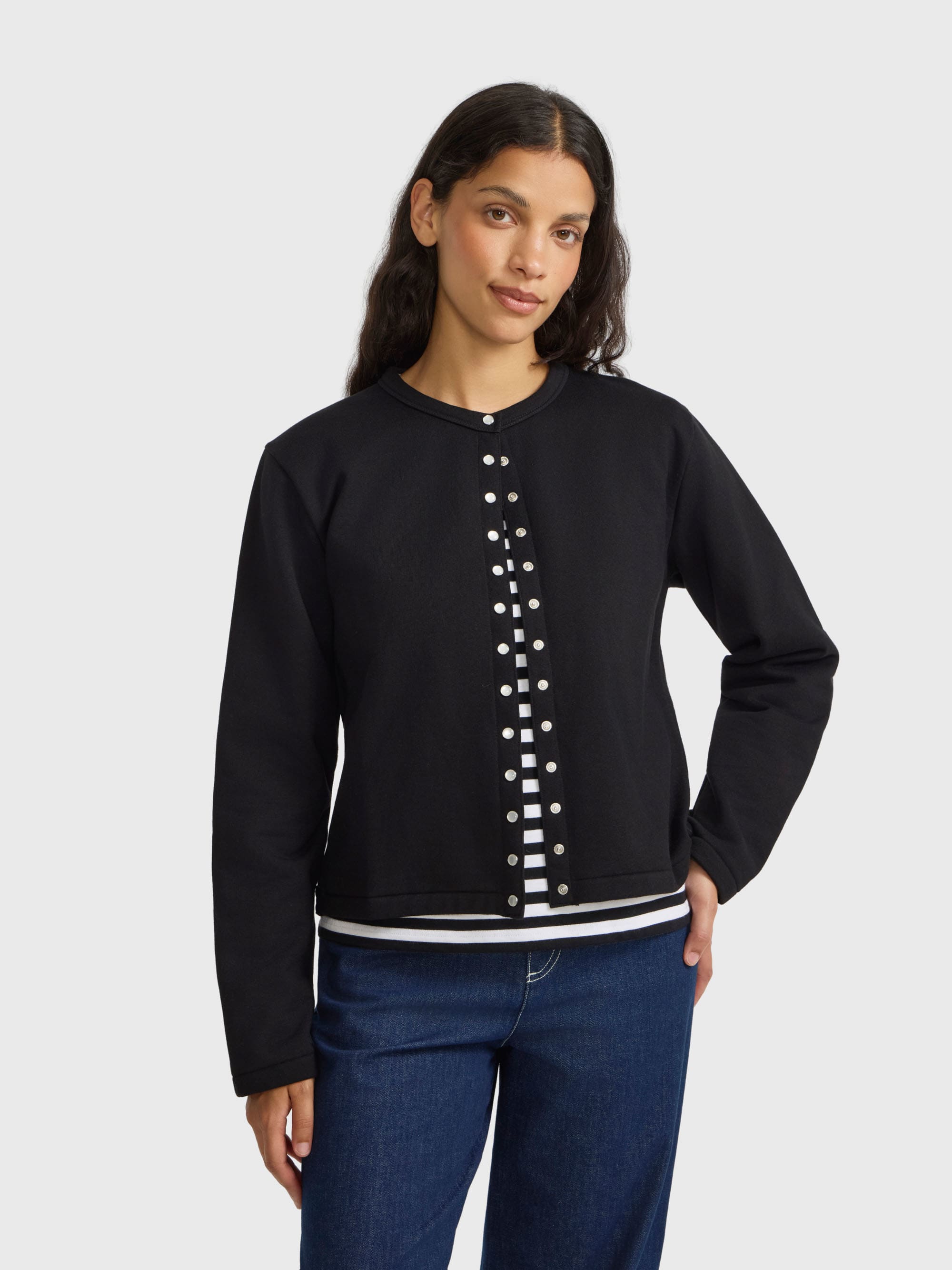 black organic cotton snap cardigan