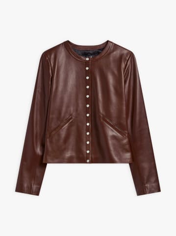 cardigan pression en cuir d'agneau marron