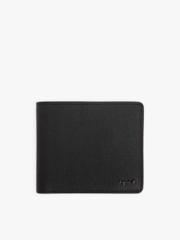 black three-part card holder leather wallet