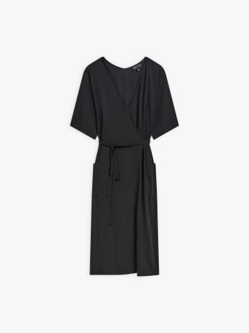 black v-neck wrap dress