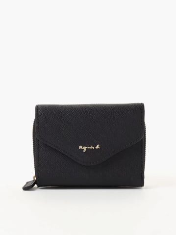 black leather "agn&egrave;s b." logo flap wallet