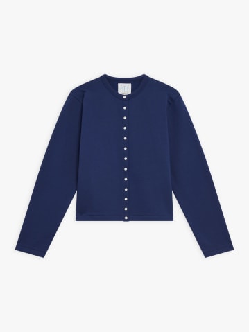 blue cotton fleece snap cardigan