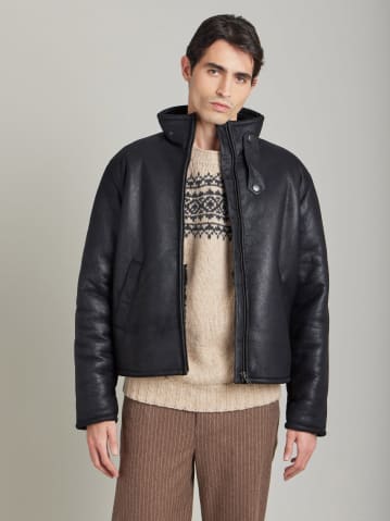 blouson en cuir de mouton noir