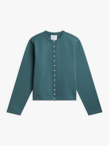 green cotton fleece snap cardigan