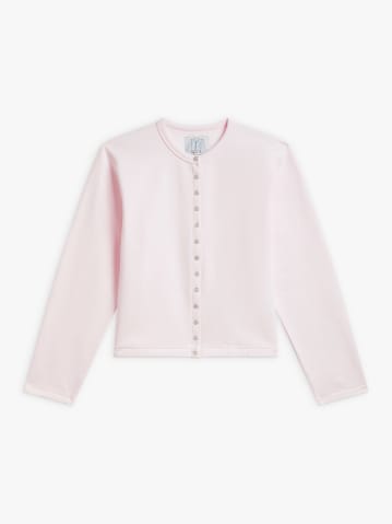 pink cotton fleece snap cardigan
