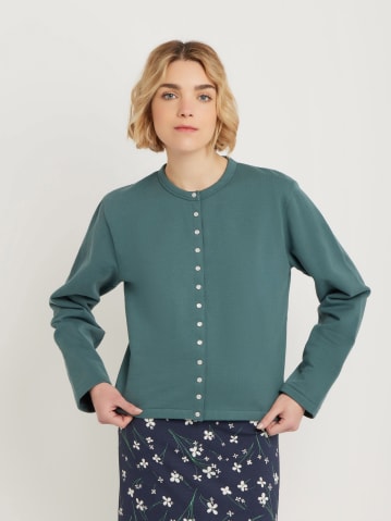 green cotton fleece snap cardigan