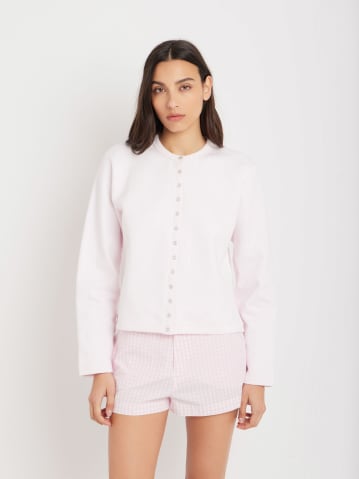 pink cotton fleece snap cardigan