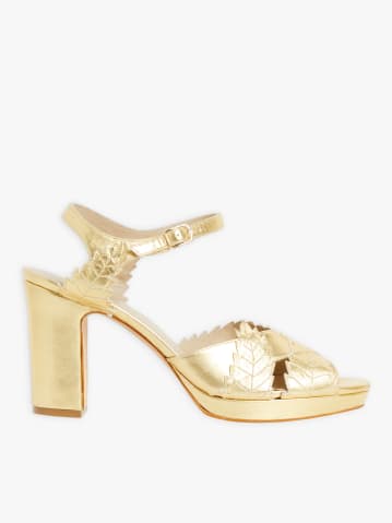 Gold leaf high-heeled leather sandals