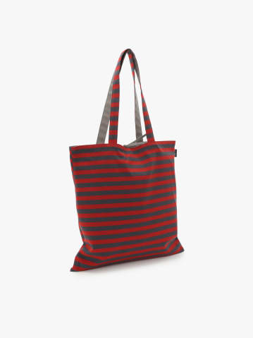red and grey striped cotton bag