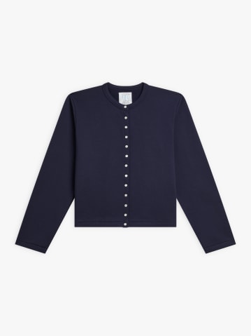 dark blue cotton fleece snap cardigan
