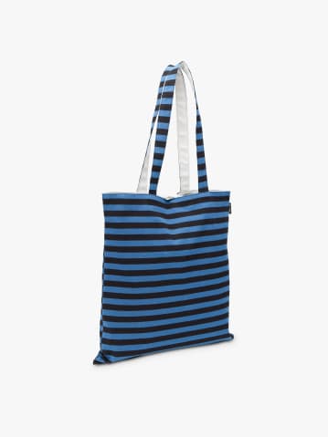 blue and black striped cotton bag
