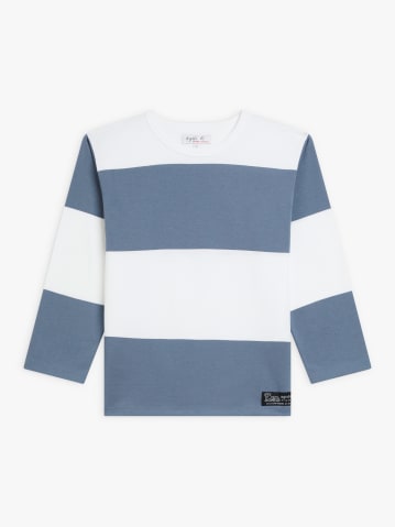 blue and white Lil Cool t-shirt with 3/4-length sleeves and wide stripes