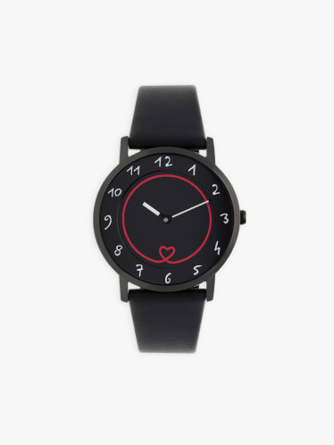 black leather watch heart image number 0