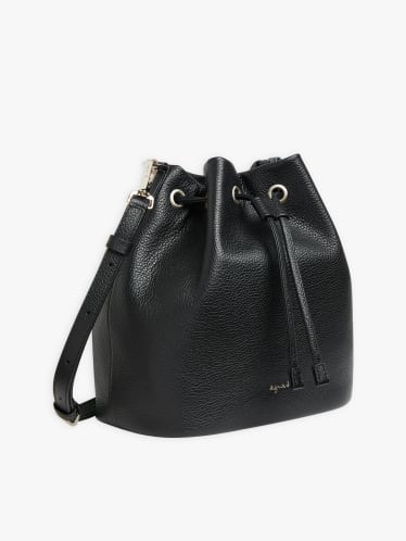 black leather drawstring bag image number 0